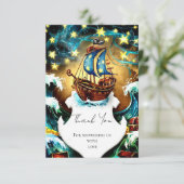 Wasserfarbe Nautical Pirate Baby Dusche Dankeskarte (Stehend Vorderseite)