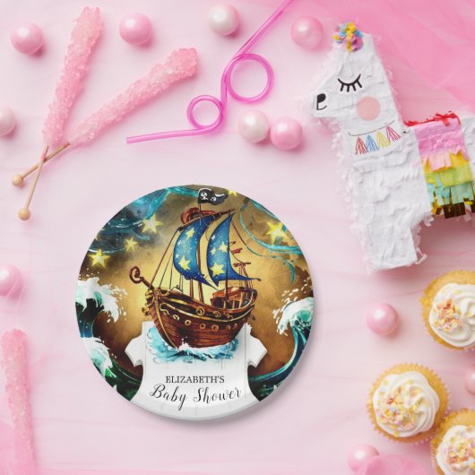 Wasserfarbe Nautical Pirate Baby Dusche Pappteller (Party)