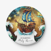 Wasserfarbe Nautical Pirate Baby Dusche Pappteller (Vorderseite)