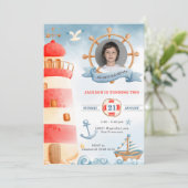 Wasserfarbe Nautische Geburt Einladung (Stehend Vorderseite)