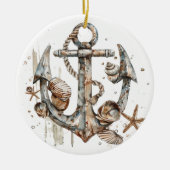 WASSERFARBE NAUTISCHER ANCHOR MIT SAASHELLEN KERAMIK ORNAMENT (Vorne)