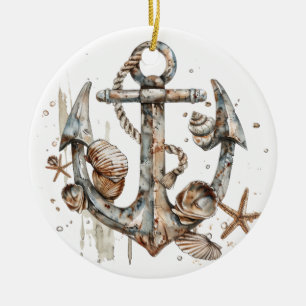 WASSERFARBE NAUTISCHER ANCHOR MIT SAASHELLEN KERAMIK ORNAMENT