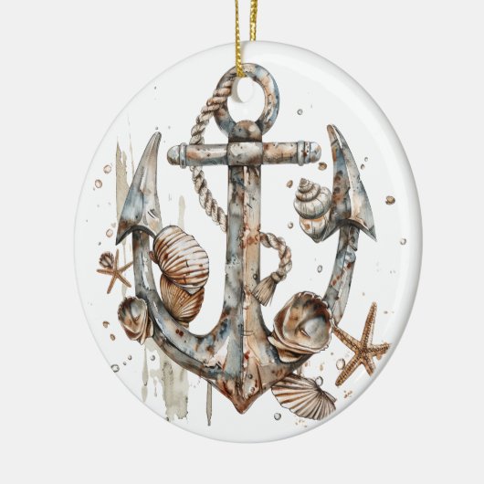 WASSERFARBE NAUTISCHER ANCHOR MIT SAASHELLEN KERAMIK ORNAMENT (Links)