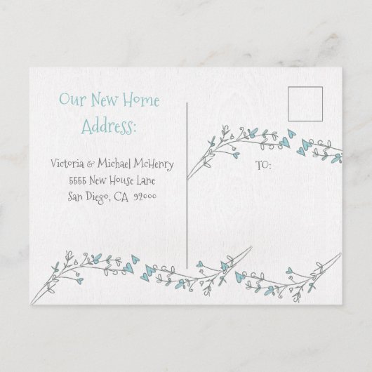 Wasserfarbe Neue Zuhause-Adresse, die wir verschob Ankündigungspostkarte (Rückseite)
