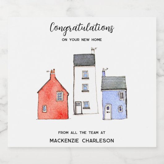 Wasserfarbe Neue Zuhause Real Anwesen Herzlichen G Schaumweinetikett (Einzelnes Label)