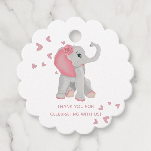 Wasserfarbe Niedlich Baby Elephant Pink Babydusche Geschenkanhänger (Vorderseite)