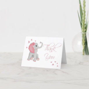 Wasserfarbe Niedlich Baby Elephant Pink Wasserfarb Dankeskarte