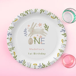 Wasserfarbe Niedlich Bunny Girl 1. Geburtstag Pappteller