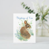 Wasserfarbe Niedlich Bunny Rabbit Denken Sie an Si Postkarte (Stehend Vorderseite)