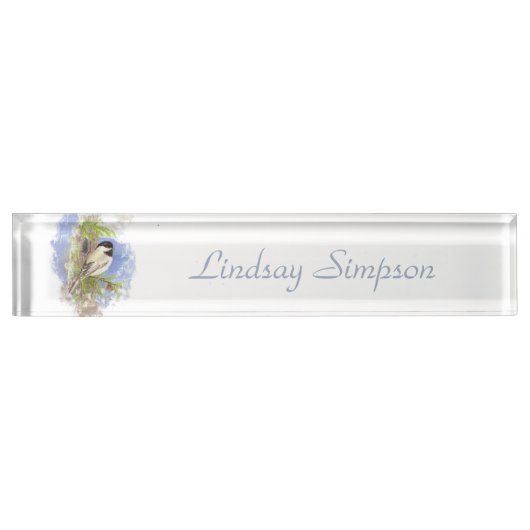 Wasserfarbe Niedlich Chickadee Bird Arte e Cultura Namensplakette (Vorderseite)