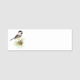 Wasserfarbe Niedlich Chickadee Bird Landschaftlich Namensschild