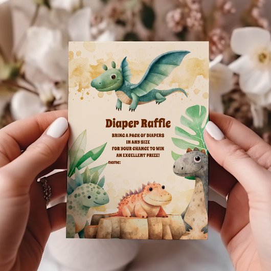 Wasserfarbe Niedlich Dinosaur Diapper Raffle Begleitkarte