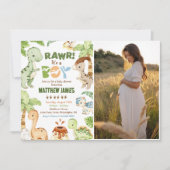 Wasserfarbe Niedlich Dinosaurier Boy Baby Dusche F Einladung (Vorderseite)