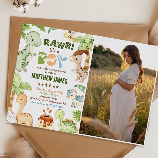 Wasserfarbe Niedlich Dinosaurier Boy Baby Dusche F Einladung