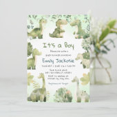 Wasserfarbe Niedlich Dinosaurier Grüne Boy Babydus Einladung (Stehend Vorderseite)