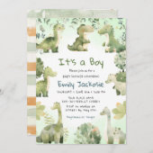 Wasserfarbe Niedlich Dinosaurier Grüne Boy Babydus Einladung (Vorne/Hinten)