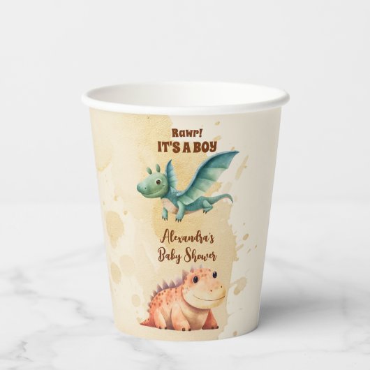 Wasserfarbe Niedlich Dinosaurier Grüne Boy Babydus Pappbecher (Rückseite)