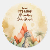 Wasserfarbe Niedlich Dinosaurier Grüne Boy Babydus Runder Aufkleber (Vorderseite)