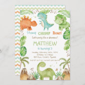 Wasserfarbe Niedlich Dinosaurier Grüne Boy Geburts Einladung (Vorne/Hinten)