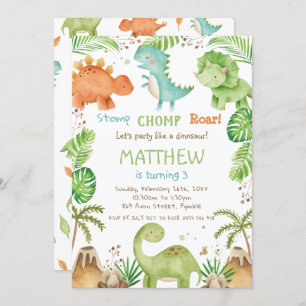 Wasserfarbe Niedlich Dinosaurier Grüne Junge Gebur Einladung