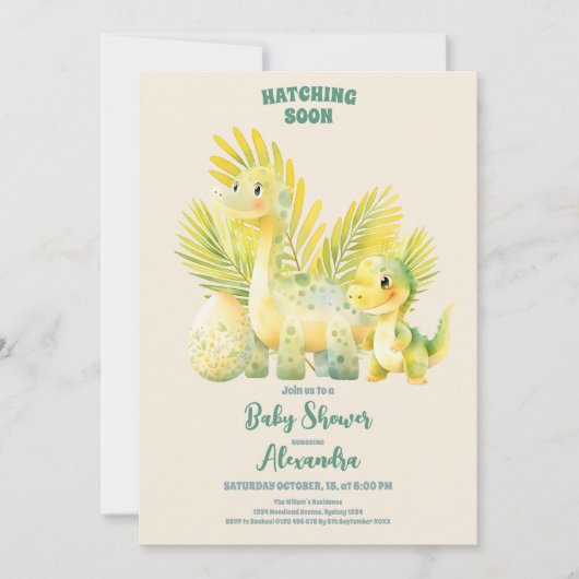 Wasserfarbe Niedlich Dinosaurier Grünpflanzen Kind Einladung (Vorderseite)