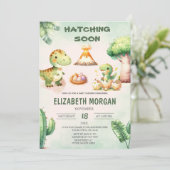 Wasserfarbe Niedlich Dinosaurier Schnürung Babydus Einladung (Stehend Vorderseite)