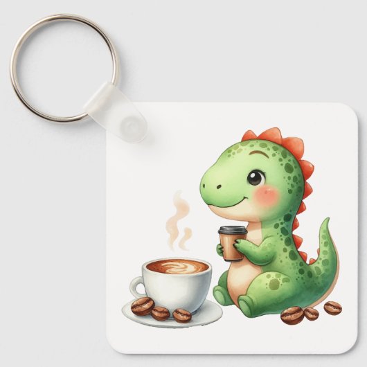 Wasserfarbe Niedlich Dinosaurier T Rex Trinkkaffee Schlüsselanhänger (Vorderseite)