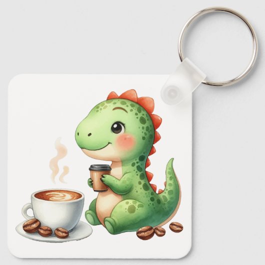 Wasserfarbe Niedlich Dinosaurier T Rex Trinkkaffee Schlüsselanhänger (Rückseite)