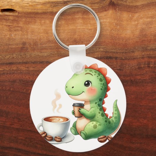 Wasserfarbe Niedlich Dinosaurier T Rex Trinkkaffee Schlüsselanhänger (Rückseite)