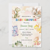 Wasserfarbe Niedlich Dragon Baby Dusche Party Einladung (Vorderseite)