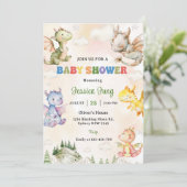 Wasserfarbe Niedlich Dragon Baby Dusche Party Einladung (Stehend Vorderseite)