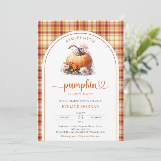 Wasserfarbe niedlich Ein süßer Kürbisfall kariert Einladung (Stehend Vorderseite)