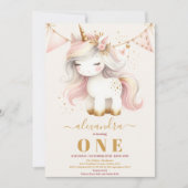 Wasserfarbe Niedlich Einhorn glücklich 1. Geburtst Einladung (Vorderseite)