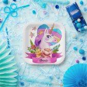 Wasserfarbe Niedlich Einhorn Individuelle Name Pappteller (Party)