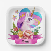 Wasserfarbe Niedlich Einhorn Individuelle Name Pappteller (Vorderseite)