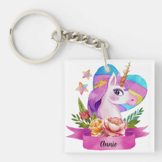 Wasserfarbe Niedlich Einhorn Individuelle Name Schlüsselanhänger