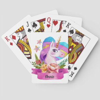 Wasserfarbe Niedlich Einhorn Individuelle Name Spielkarten