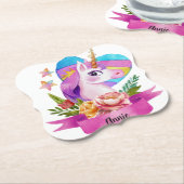 Wasserfarbe Niedlich Einhorn Individuelle Name Untersetzer (angewinkelt)