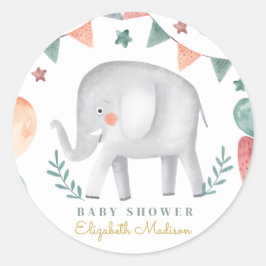 Wasserfarbe Niedlich Elephant Baby Dusche Runder Aufkleber