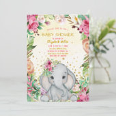 Wasserfarbe Niedlich Elephant Pink Blume Kinderdus Einladung (Stehend Vorderseite)