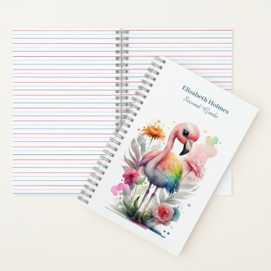 Wasserfarbe Niedlich Flamingo mit Blume Notizblock (Innen)