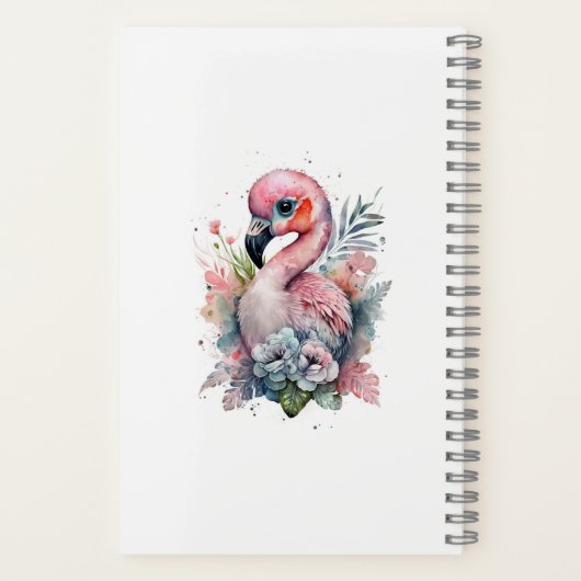 Wasserfarbe Niedlich Flamingo mit Blume Notizblock (Rückseite)