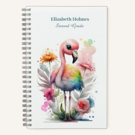 Wasserfarbe Niedlich Flamingo mit Blume Notizblock