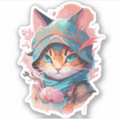 Wasserfarbe Niedlich Hooded Ninja Cat Aufkleber (Vorderseite)