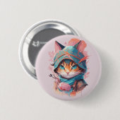 Wasserfarbe Niedlich Hooded Ninja Cat Button (Vorne & Hinten)