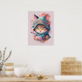 Wasserfarbe Niedlich Hooded Ninja Cat Poster (Küche)