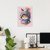 Wasserfarbe Niedlich Hooded Ninja Cat Poster (Heimbüro)