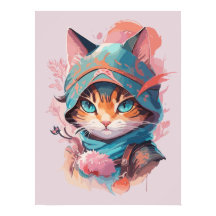 Wasserfarbe Niedlich Hooded Ninja Cat