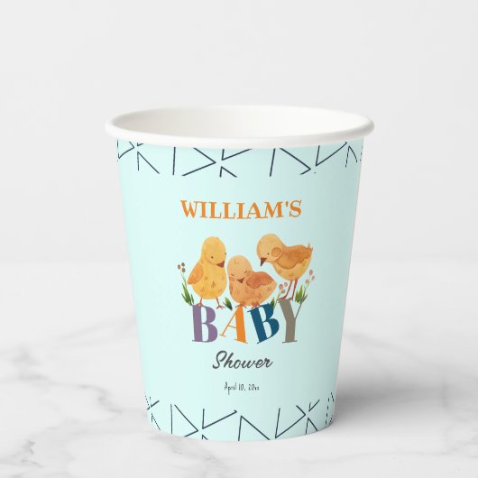 Wasserfarbe Niedlich kleine Hühnerfamilie Kinderdu Pappbecher (Rückseite)