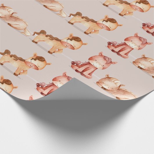 Wasserfarbe Niedlich Kleiner Cartoon Pferde Geschenkpapier (Ecke)